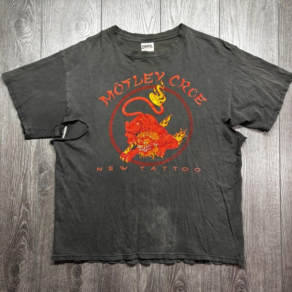 Vintage Motley Crue New Tattoo 2000 Black Shirt Mens XL Dragon Rock Tultex
